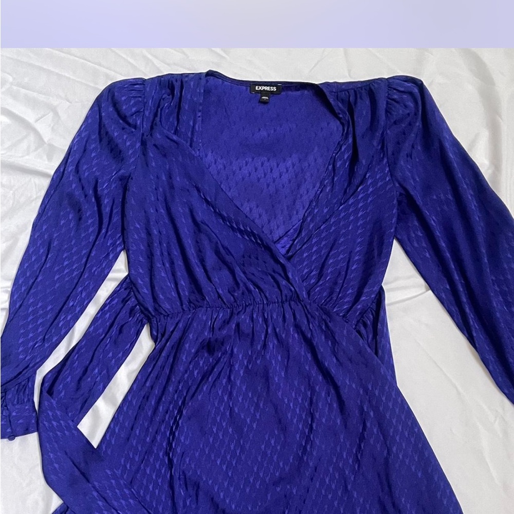 EXPRESS Jacquard Satin Tie Waist Long sleeved Mini Elegant Dress Small - Picture 5 of 8